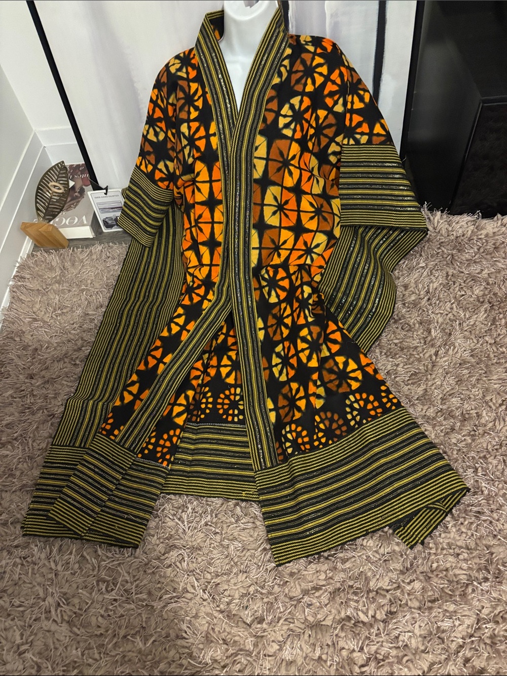Vibrant Orange & Black Patterned Kimono Jacket - Picture 3 of 14